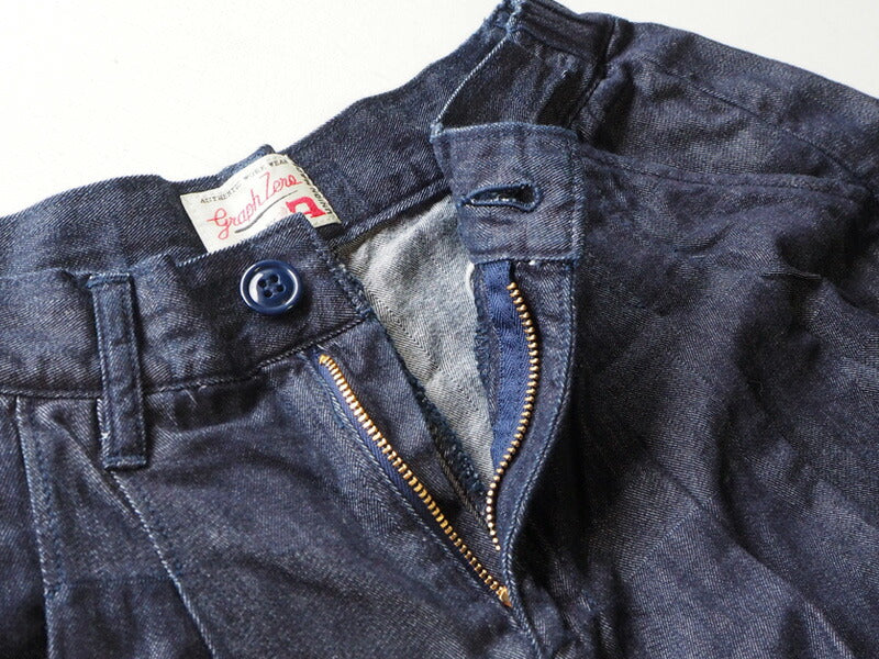 graphzero 5oz block denim gaucho pants indigo × white [GZ-LA-GPT-BWH]