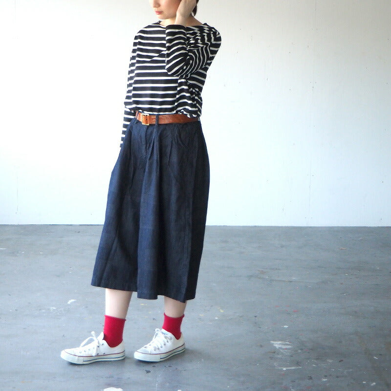 graphzero 5oz block denim gaucho pants indigo × white [GZ-LA-GPT-BWH]