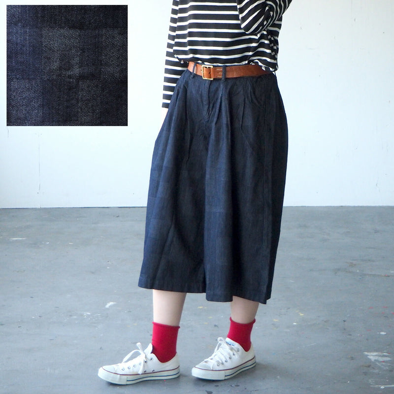 graphzero 5oz block denim gaucho pants indigo × white [GZ-LA-GPT-BWH]