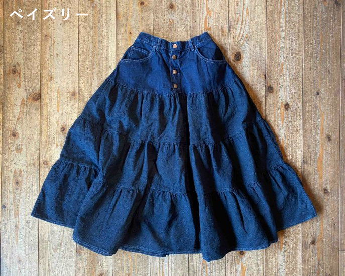 [2 Patterns] graphzero Tiered Skirt 5oz Denim Indigo [GZ-LA-TESK-0212] 