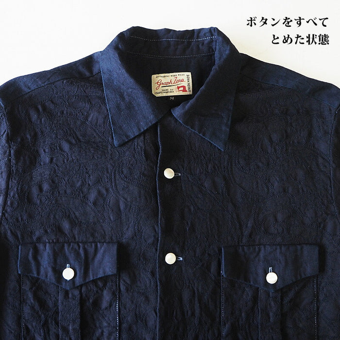 graphzero Open Collar Shirt Short Sleeve Indigo Paisley Men's [GZ-OPC-3004-PAI-MENS] 