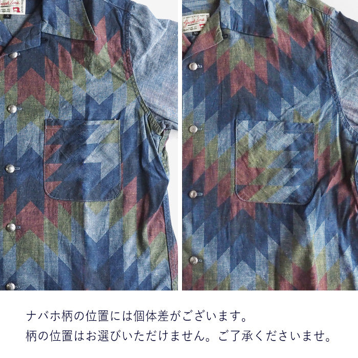 graphzero(グラフゼロ) オープンカラー 長袖シャツ シャンブレー ナバホ柄 メンズ レディース [GZ-OPCNV-0304-NAVA]