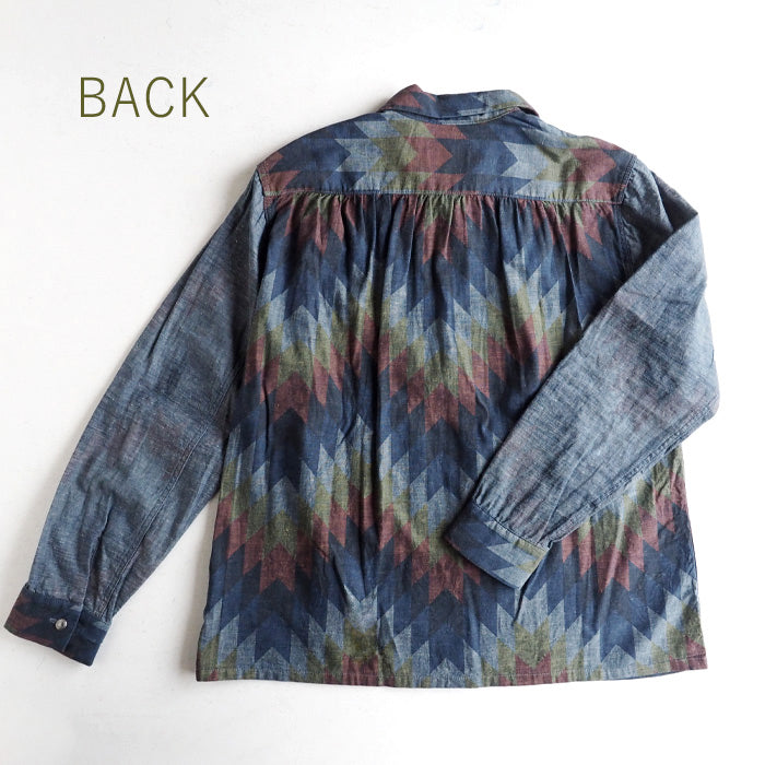graphzero(グラフゼロ) オープンカラー 長袖シャツ シャンブレー ナバホ柄 メンズ レディース [GZ-OPCNV-0304-NAVA]