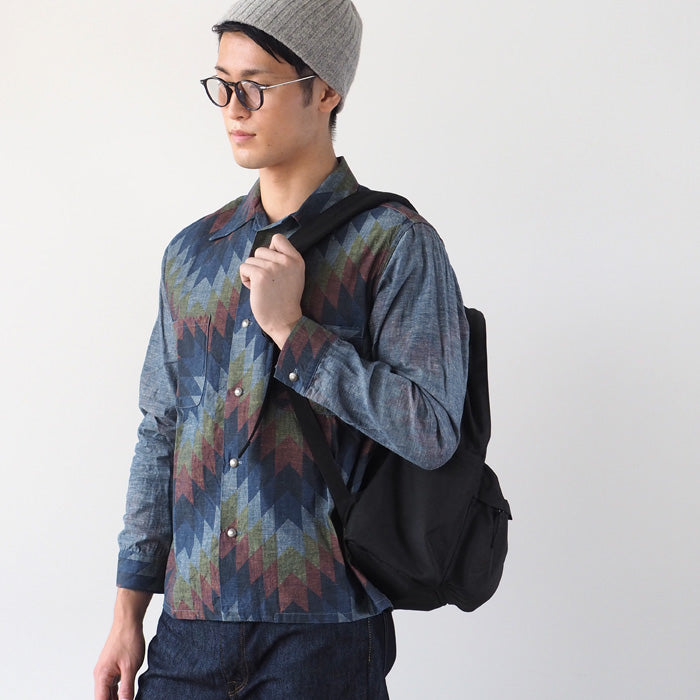 graphzero(グラフゼロ) オープンカラー 長袖シャツ シャンブレー ナバホ柄 メンズ レディース [GZ-OPCNV-0304-NAVA]