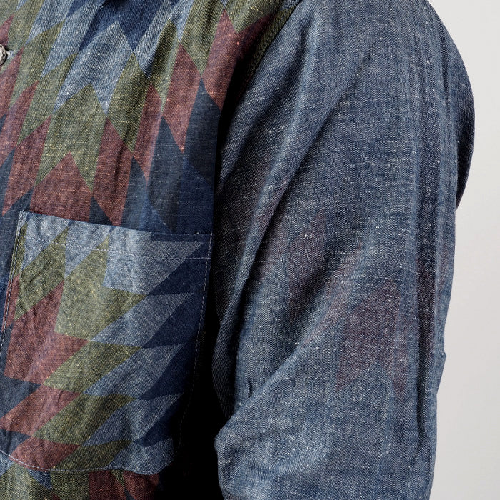 graphzero(グラフゼロ) オープンカラー 長袖シャツ シャンブレー ナバホ柄 メンズ レディース [GZ-OPCNV-0304-NAVA]