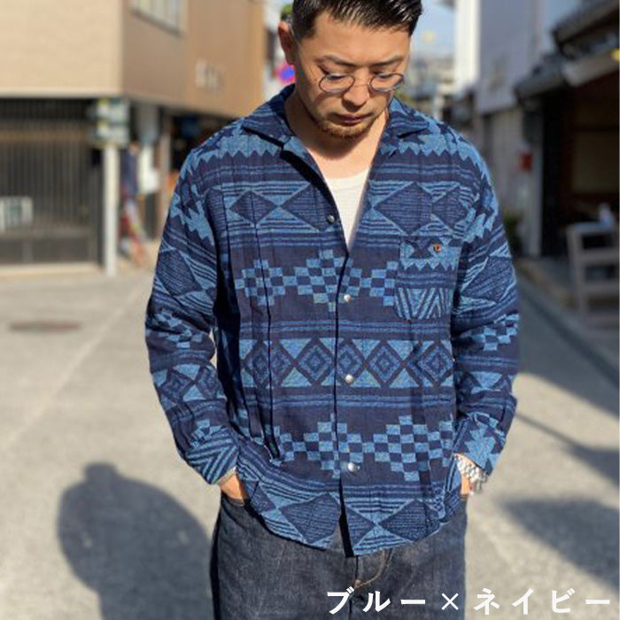 【3色】graphzero (グラフゼロ) プリーツ 長袖シャツ ネイティブ柄 メンズ レディース 男女兼用 [GZ-PLSHL-0411]