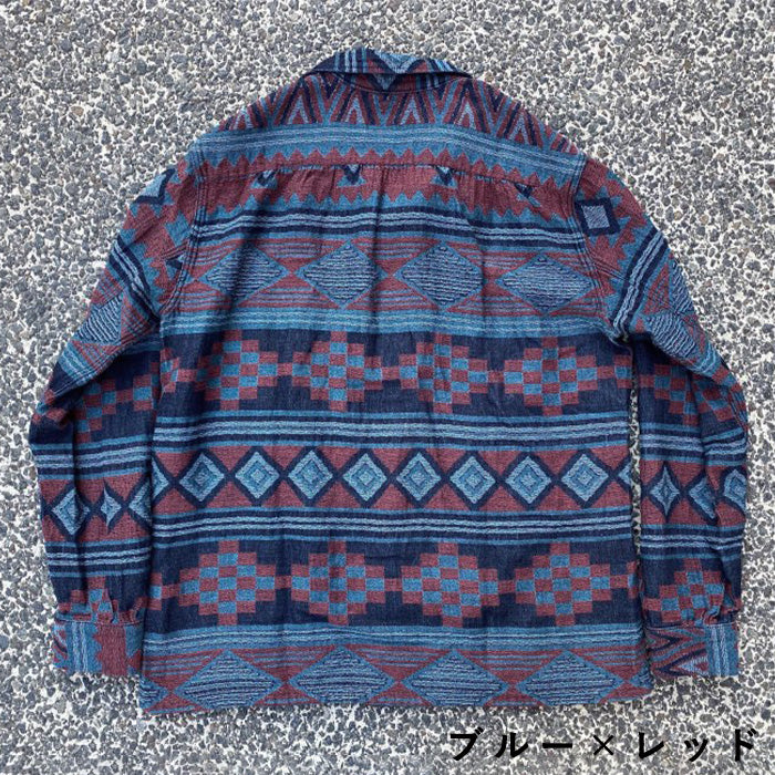 [2 種顏色] graphzero 標準鈕扣長袖襯衫 Sashiko Kendo 圖案靛藍男式女式 [GZ-SBDKN-0310]