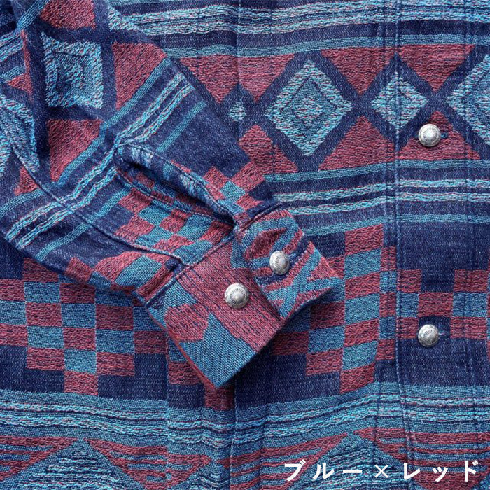 [2 種顏色] graphzero 標準鈕扣長袖襯衫 Sashiko Kendo 圖案靛藍男式女式 [GZ-SBDKN-0310]