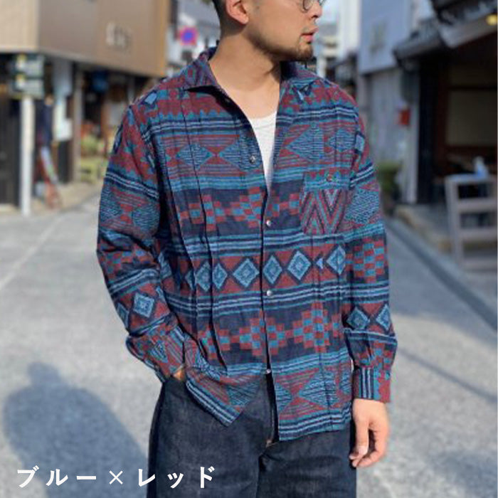 【3色】graphzero (グラフゼロ) プリーツ 長袖シャツ ネイティブ柄 メンズ レディース 男女兼用 [GZ-PLSHL-0411]