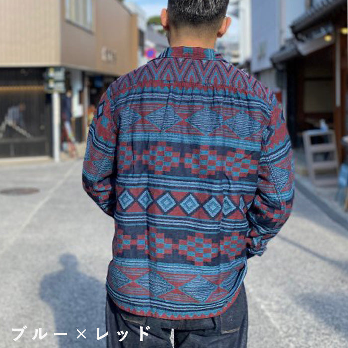 【3色】graphzero (グラフゼロ) プリーツ 長袖シャツ ネイティブ柄 メンズ レディース 男女兼用 [GZ-PLSHL-0411]