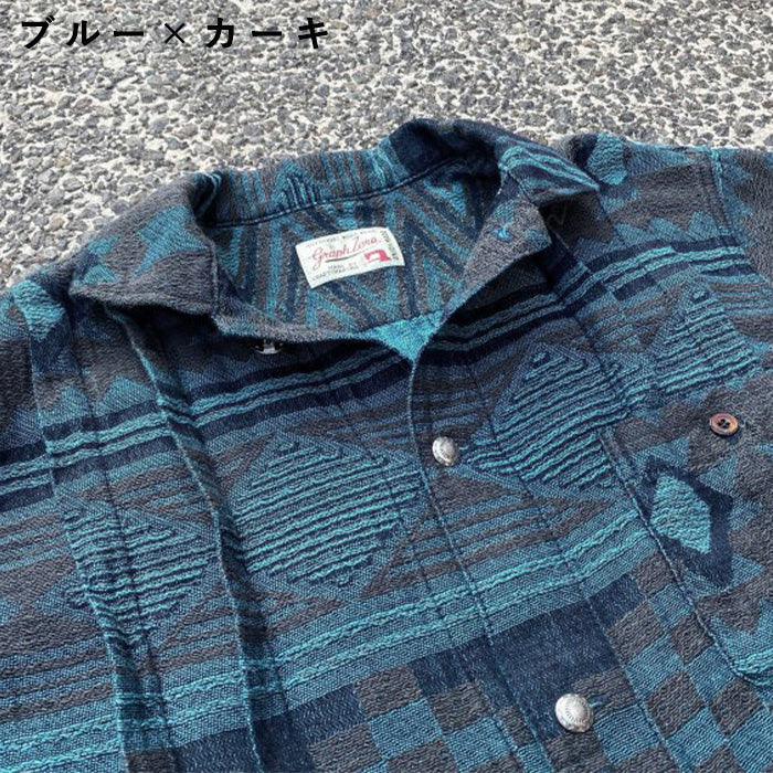 【3色】graphzero (グラフゼロ) プリーツ 長袖シャツ ネイティブ柄 メンズ レディース 男女兼用 [GZ-PLSHL-0411]