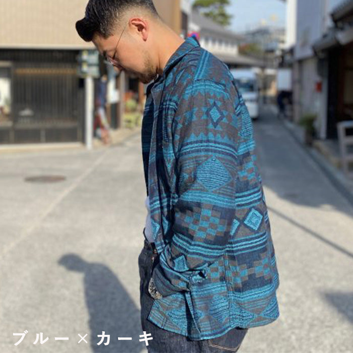 【3色】graphzero (グラフゼロ) プリーツ 長袖シャツ ネイティブ柄 メンズ レディース 男女兼用 [GZ-PLSHL-0411]