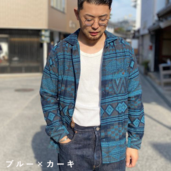 【3色】graphzero (グラフゼロ) プリーツ 長袖シャツ ネイティブ柄 メンズ レディース 男女兼用 [GZ-PLSHL-0411]