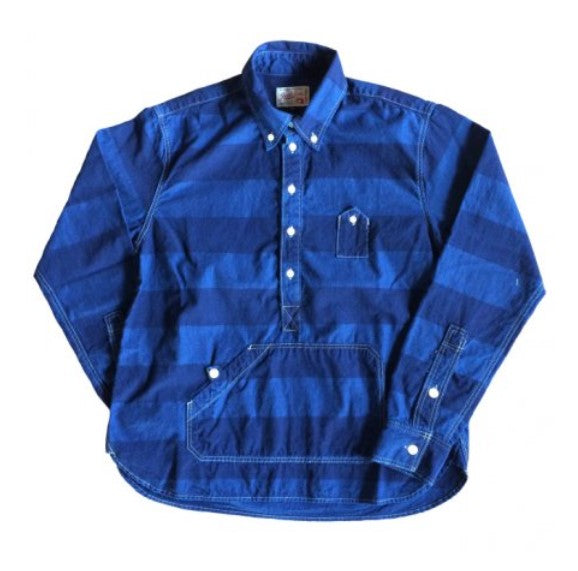 graphzero Travelers button-down pullover long-sleeved shirt border fabric blue long-sleeved men's women's [GZ-PO-LS2809-IDBD] 