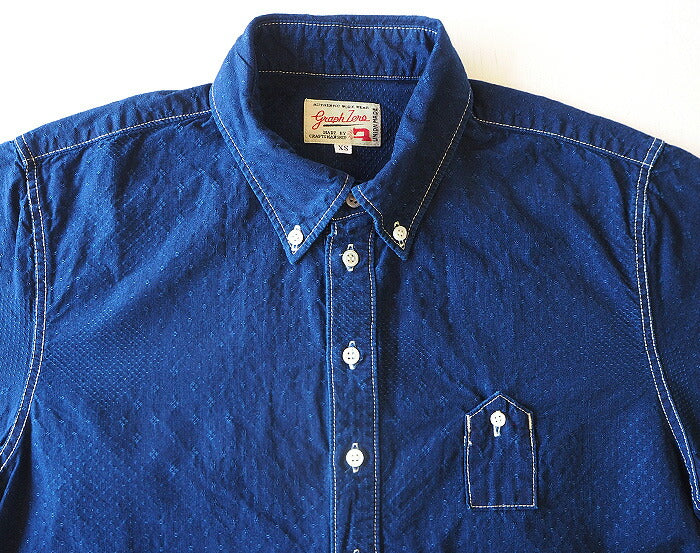 graphzero（グラフゼロ）トラベラーズプルオーバーシャツ 半袖 ジャガード・インディゴ レディース [GZ-PO-SS-3004-JID-LADIES]