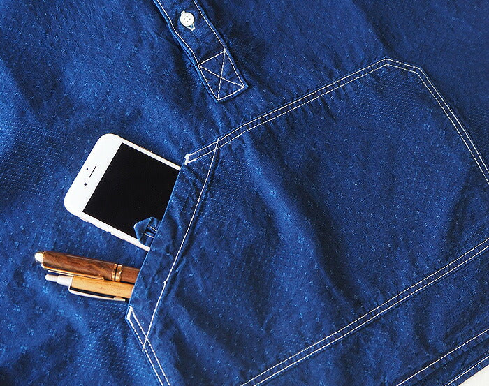 graphzero（グラフゼロ）トラベラーズプルオーバーシャツ 半袖 ジャガード・インディゴ レディース [GZ-PO-SS-3004-JID-LADIES]