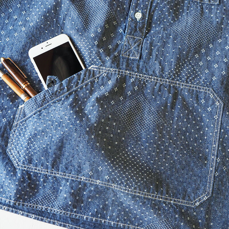 graphzero（グラフゼロ） トラベラーズプルオーバー ボタンダウンシャツ ジャガード インディゴ×ホワイト 半袖 メンズ [GZ-PO-SS-3104-JWH-MENS]