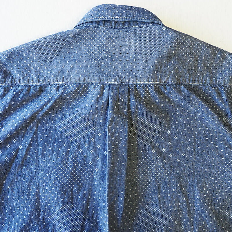 graphzero（グラフゼロ） トラベラーズプルオーバー ボタンダウンシャツ ジャガード インディゴ×ホワイト 半袖 メンズ [GZ-PO-SS-3104-JWH-MENS]