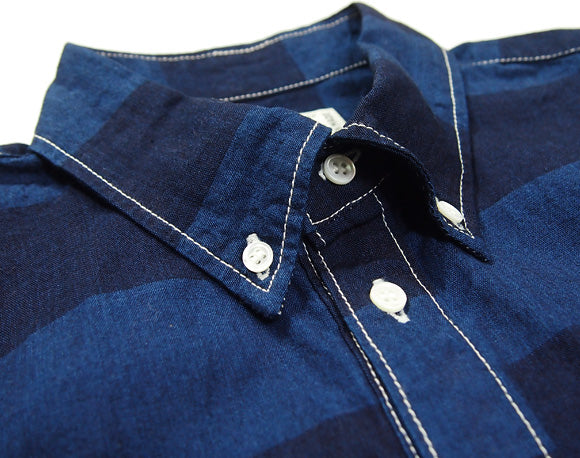 graphzero(圖零)旅行者套頭衫鈕扣襯衫短袖靛藍邊界球生物洗滌加工男式 [GZ-PO-SS-BD] 