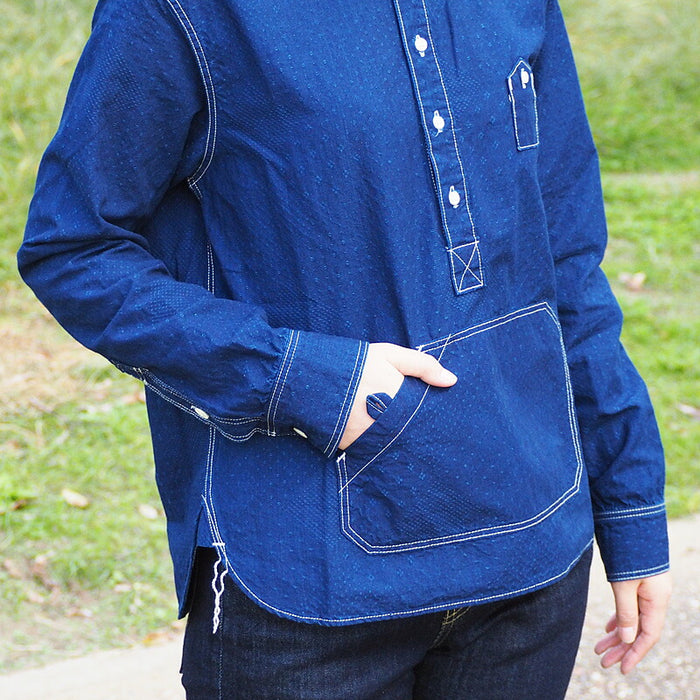 graphzero Travelers Pullover Button Down 襯衫 Jacquard Indigo Long Sleeve 女士 [GZ-POLS-3009-JID-LADIES] 