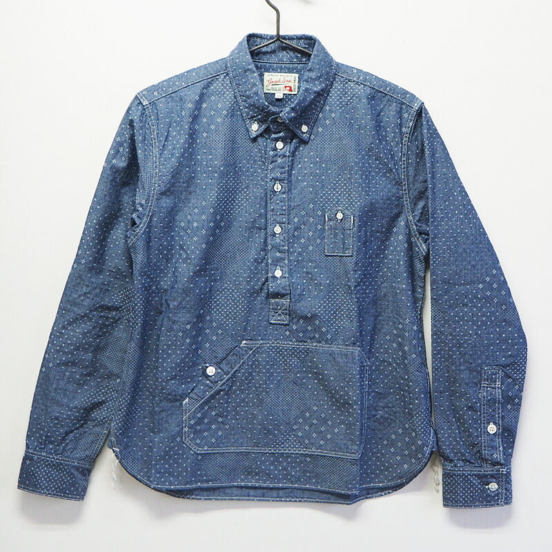 graphzero Travelers Pullover Button Down 襯衫 Jacquard Indigo x White Long Sleeve 女士 [GZ-POLS-3009-JWH-LADIES] 