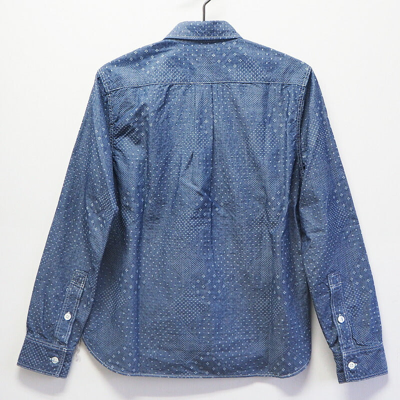 graphzero Travelers Pullover Button Down 襯衫 Jacquard Indigo x White Long Sleeve 女士 [GZ-POLS-3009-JWH-LADIES] 