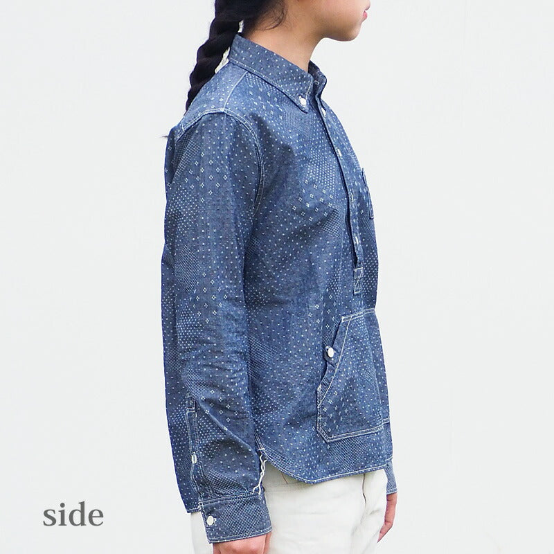 graphzero Travelers Pullover Button Down 襯衫 Jacquard Indigo x White Long Sleeve 女士 [GZ-POLS-3009-JWH-LADIES] 