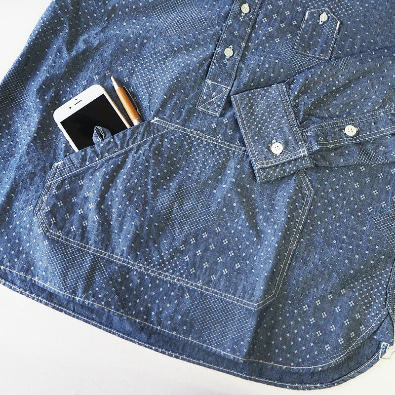 graphzero Travelers Pullover Button Down 襯衫 Jacquard Indigo x White Long Sleeve 女士 [GZ-POLS-3009-JWH-LADIES] 