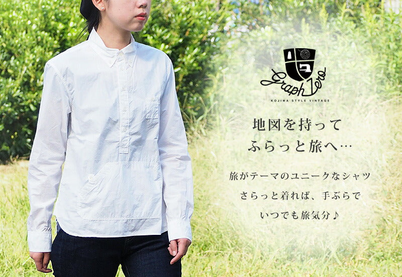 graphzero Travelers Pullover Button Down Shirt Typewriter Cross Long Sleeve Ladies [GZ-POLS-3009-WH-LADIES] 