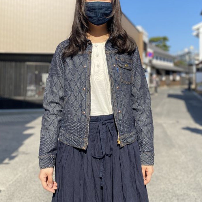 graphzero Riders Jacket Kendo Denim Indigo x White Women's [GZ-RGJ-0410-WH-LADIES]