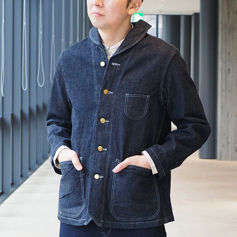 graphzero 13oz 40's uneven yarn nep denim shawl collar coverall