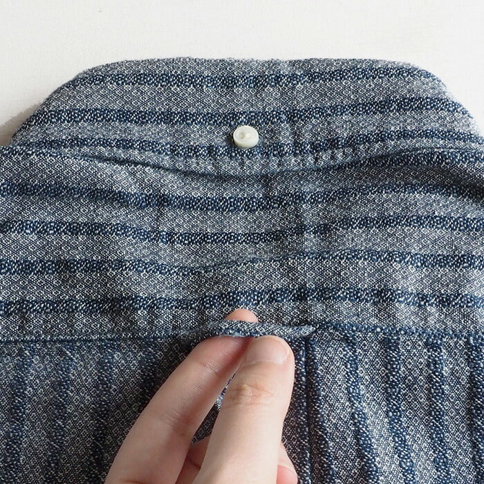 [2 colors] graphzero Standard Button Down Shirt Selvage Jacquard Fabric Indigo Stripe Short Sleeve Men's [GZ-SDBD-0204-MENS]