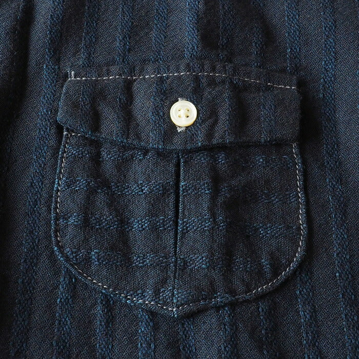 [2 colors] graphzero Standard Button Down Shirt Selvage Jacquard Fabric Indigo Stripe Short Sleeve Men's [GZ-SDBD-0204-MENS]