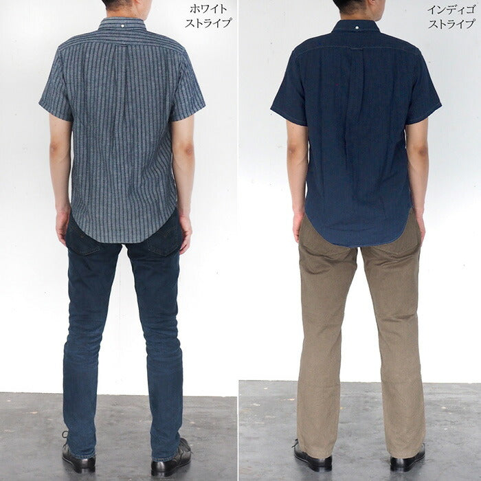 [2 colors] graphzero Standard Button Down Shirt Selvage Jacquard Fabric Indigo Stripe Short Sleeve Men's [GZ-SDBD-0204-MENS]