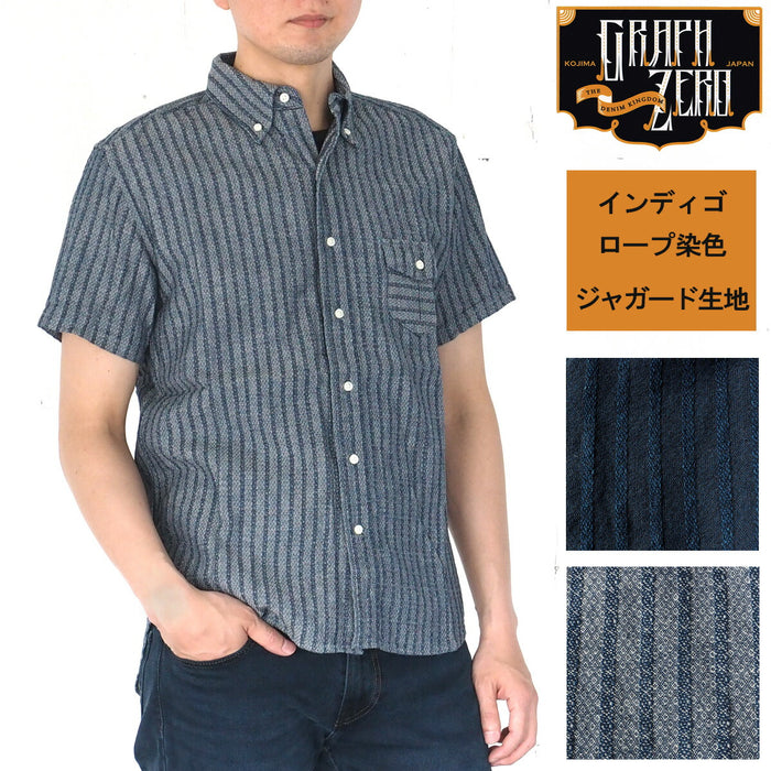 [2 colors] graphzero Standard Button Down Shirt Selvage Jacquard Fabric Indigo Stripe Short Sleeve Men's [GZ-SDBD-0204-MENS]