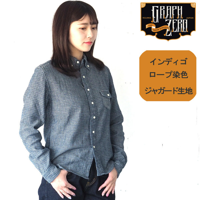 graphzero Standard Button Down Shirt Selvage Jacquard Fabric White Long Sleeve Ladies [GZ-SDBDL-0202-LADIES] 