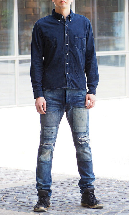 graphzero（グラフゼロ）スタンダード ボタンダウンシャツ 長袖 ジンバブエコットン インディゴ メンズ[GZ-SDBDL-ID-MENS]