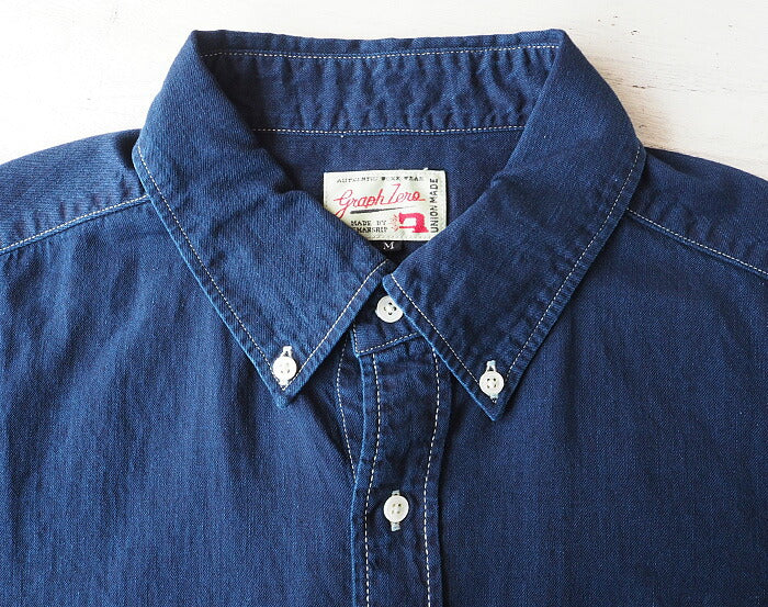 graphzero（グラフゼロ）スタンダード ボタンダウンシャツ 長袖 ジンバブエコットン インディゴ メンズ[GZ-SDBDL-ID-MENS]
