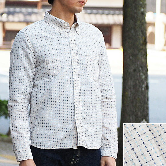 graphzero (graph zero) standard button-down shirt long sleeves white sashiko plaid men's women's [GZ-SDBDL-WHEM-MENS] 