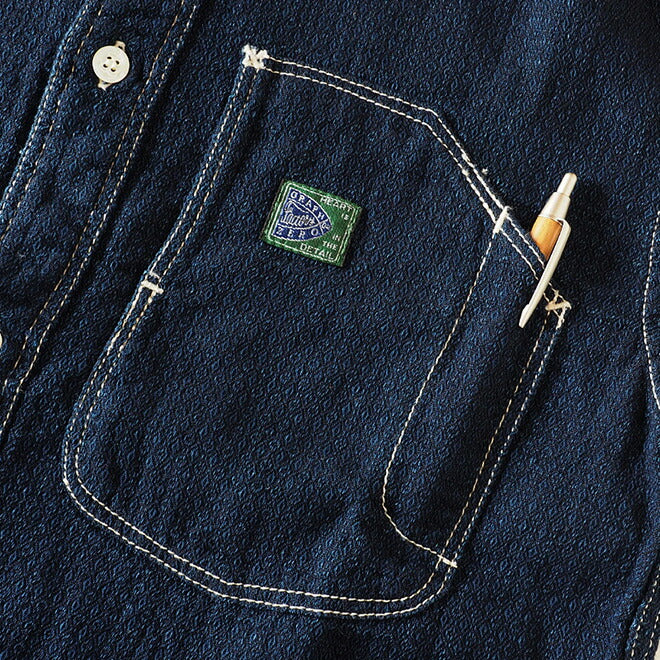 graphzero Shawl Collar Shirt Long Sleeve Indigo Selvage Jacquard Fabric Women's [GZ-SLWL-0109-ID-LADIES]