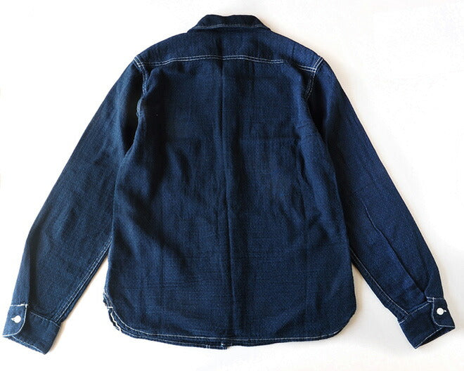 graphzero Shawl Collar Shirt Long Sleeve Indigo Selvage Jacquard Fabric Women's [GZ-SLWL-0109-ID-LADIES]