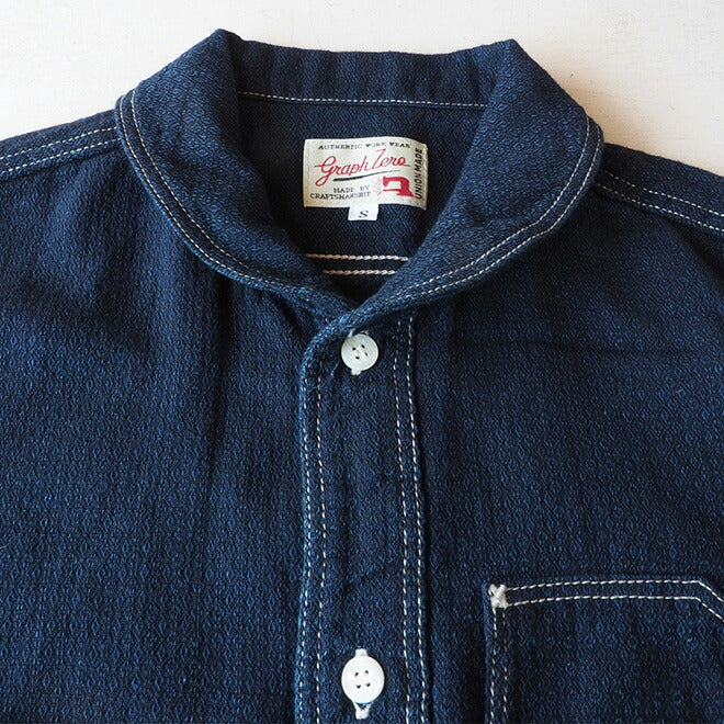 graphzero Shawl Collar Shirt Long Sleeve Indigo Selvage Jacquard Fabric Women's [GZ-SLWL-0109-ID-LADIES]