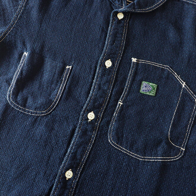 graphzero Shawl Collar Shirt Long Sleeve Indigo Selvage Jacquard Fabric Women's [GZ-SLWL-0109-ID-LADIES]