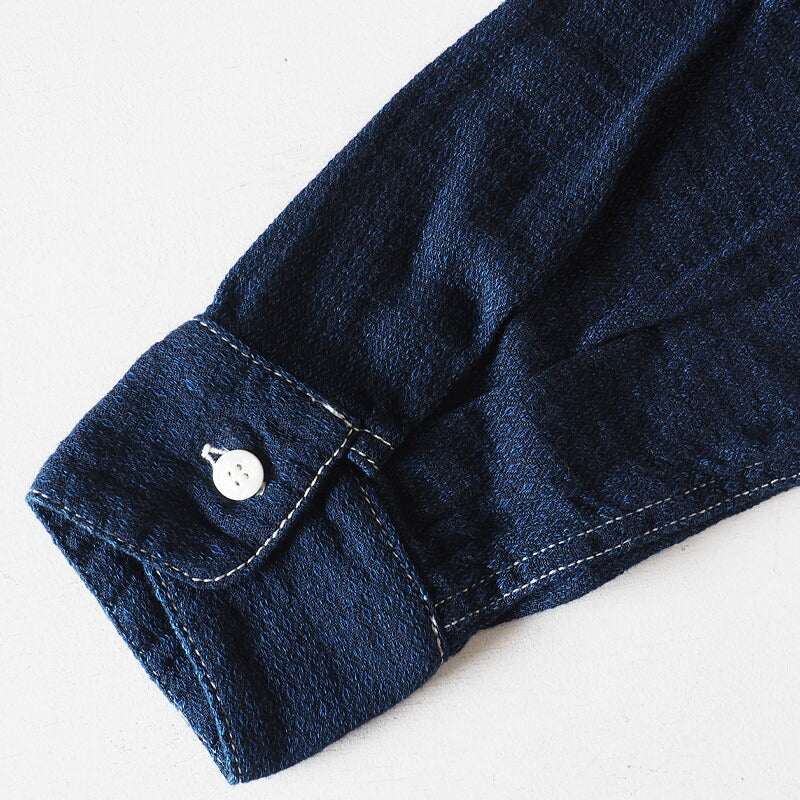 graphzero（グラフゼロ）ショールカラーシャツ 長袖 インディゴ セルビッチジャガード生地 メンズ [GZ-SLWL-0109-ID-MENS]