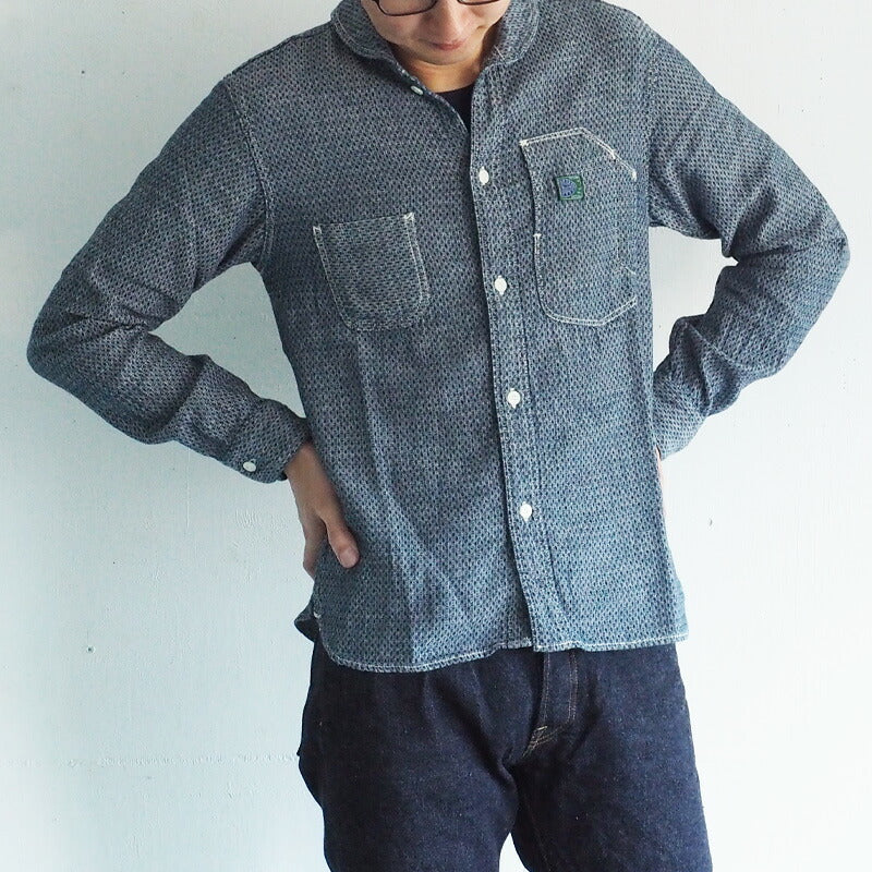 graphzero Shawl Collar Shirt Long Sleeve White Selvage Jacquard Fabric Men's [GZ-SLWL-0109-WH-MENS] 