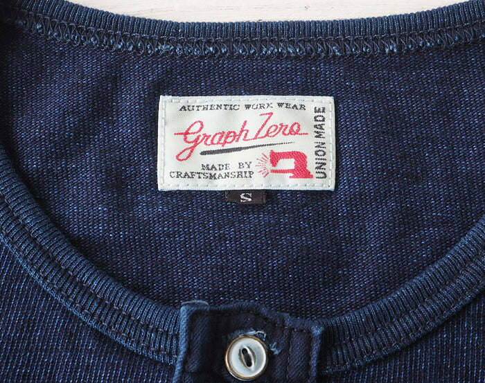graphzero Indigo Rope Dyed Henley Neck T-shirt Long Sleeve Plain Women's [GZ-THL29-ID-LADIES] 