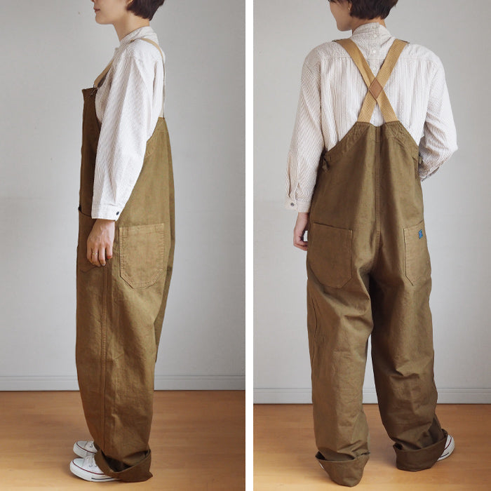 graphzero Deck Bib Overalls 12oz Selvedge Khaki Denim Men's Women's [GZ-USNOA-0406-KH] 