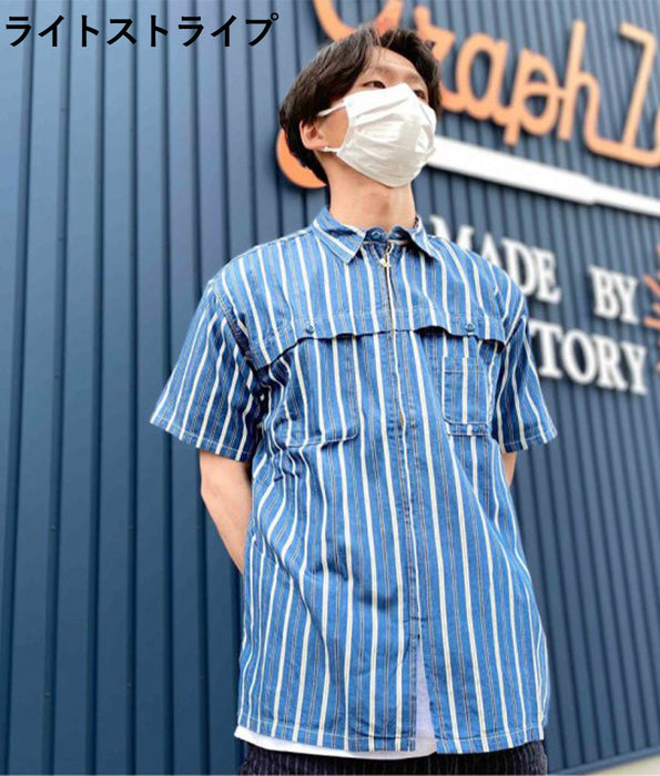 [2 colors] graphzero fishing ZIPS/S shirt dark stripe light stripe men's women's unisex [GZ-ZIPFS-0305] Okayama Kurashiki Kojima jeans denim brand
