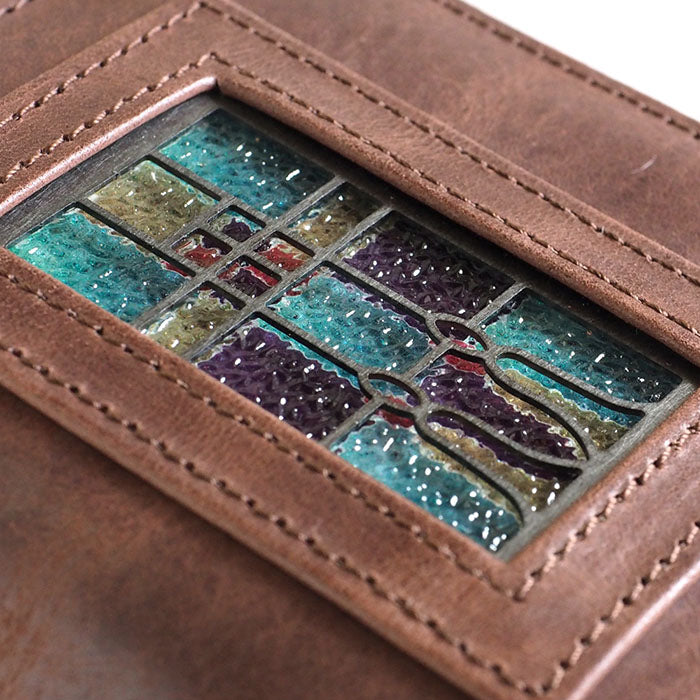 glart Stained Glass Antique Door Long Wallet, Brown, Women's [H0202-BR], Real Glass, Genuine Leather, Leather Wallet, Leather Accessories, Brand Name, Long Wallet, Leather, Cowhide Leather, Cover, Made in Japan 