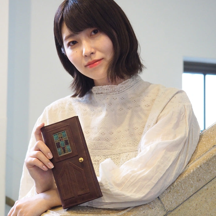 glart Stained Glass Antique Door Long Wallet, Brown, Women's [H0202-BR], Real Glass, Genuine Leather, Leather Wallet, Leather Accessories, Brand Name, Long Wallet, Leather, Cowhide Leather, Cover, Made in Japan 